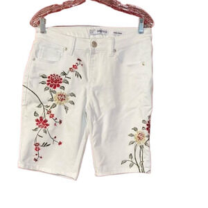 Sandpiper White Floral Embroidered High Rise Denim Shorts 8